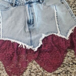 Hot Topic Red and Purple Skirt with Distressed Hem